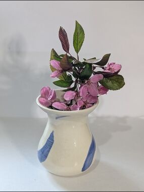 Studio Pottery Bud Vase MW Signed Blue White Ceramic Vase Cottagecore Farmhouse